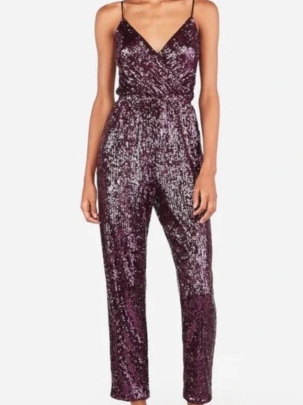 Express Sequin Jumpsuit Romper in Magenta / Purple